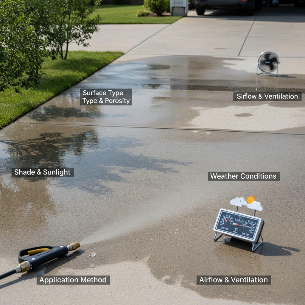 Softwash equipment applying low-pressure cleaning solution to driveway surface